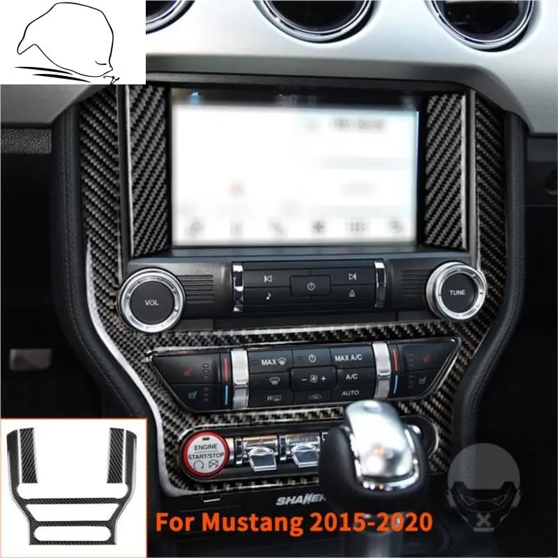 A Fibra de carbono Centrol Console CA CD Moldura do Painel Tampa Adesivo Para Ford Mustang 2015-2020 de Navegação Guarnição de Interiores, Acessórios para carros