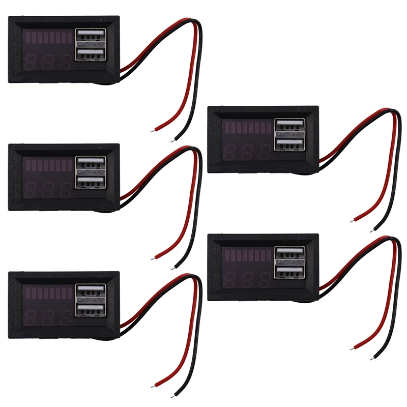 5X Vermelho Led Display Digital Voltímetro Medidor de Volt Testador de Painel Para Dc 12V Carros Veículos USB 5V2A Saída de 12,6 V Bateria