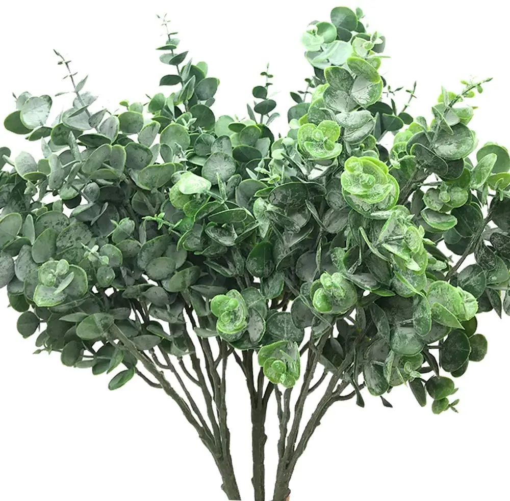 3 Pcs Falso Folhas de Eucalipto Spray Artificial Vegetação Hastes Falsas de Dólar de Prata de Eucalipto Ramos de Plantas em locais com pó Verde