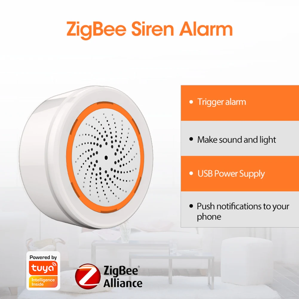 O som Sensor de Luz Inteligente Sirene de Alarme 90dB Som de Sirene, Luz de Alarme Aplicativo de Controle Remoto do Home Security Sistema de Proteção