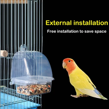 Transparente De Plástico Durável Alimentador Do Pássaro De Gaiola Acessórios Papagaio Semente De Alimentação Caixa De Atacado Presente  5