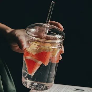 Nordic Criativo de Vidro Transparente Caneca de Café Resistentes ao Calor de Chá de Leite a Água do Copo com Tampa e Canudo Office Xícara (chá) Dinkware  5