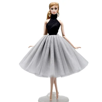 30cm Preto Cinza de Gola Alta Ballet Vestido para a Boneca Barbie com Roupas para a Barbie Acessórios Roupas Vestido de 4 camadas Saia de 1/6 BJD Brinquedos  0