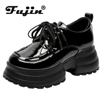 Fujin 7cm Nova Patente Learther Plataforma Cunha Senhoras Primavera Outono Verão Tênis Bombas de Mulheres antiderrapante Moda Super Grossos Sapatos  4