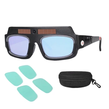6X Solar Powered Auto Escurecimento Máscara de Solda Capacete, Óculos de proteção Óculos de Soldador de Arco Anti-Choque Lente Com caixa de Armazenamento  2