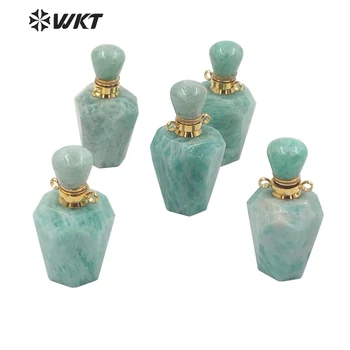 WT-P1691 de Atacado de Moda de ouro de aço inoxidável natural Tianhe Pedra frasco de perfume pingente duplo loops de pedra facetada garrafa  2