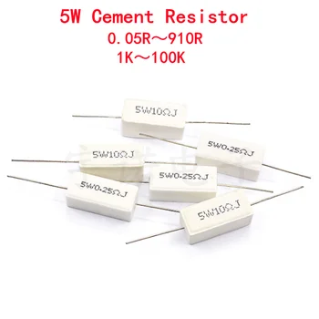 10piece 5W 5% Resistor de Cimento Poder de Resistência 0.1 ~ 10K 0.1 0.5 R R 1 10 100R 0.22 0.33 0.5 1 2 5 8 10 15 20 25 30 100 1K 10K Ohm  10