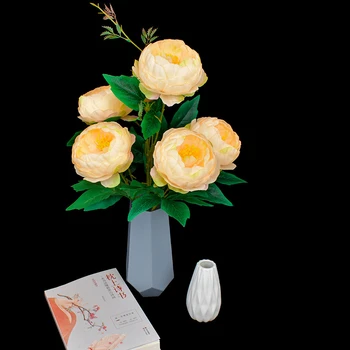 Rosa Champagne 6 Peônia Seda Flores Artificiais Simulação Flor Ambiente De Trabalho De Casa A Decoração De Flores Decoração De Mesa De Casamento, Buquê  5