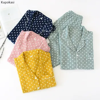 Kupokasi Novo com 2 Peças Algodão Mulher de Pijama Conjuntos de Pijamas Quentes Ponto Impresso Casual Manga Longa Outono Inverno, Pijamas Homewear  4
