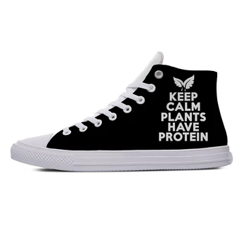 Mantenha A Calma Plantas Têm Proteína Quente Populares Moda Casual Sapatos Vegetariano Tênis Clássicos Homens Mulheres Respirável Conselho De Sapatos  5