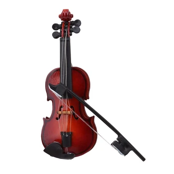 Mini Violino Casa De Bonecas Em Miniatura Instrumento Musical De Madeira Modelo De Decoração Com Arco, Suporte De Apoio E Caso  5