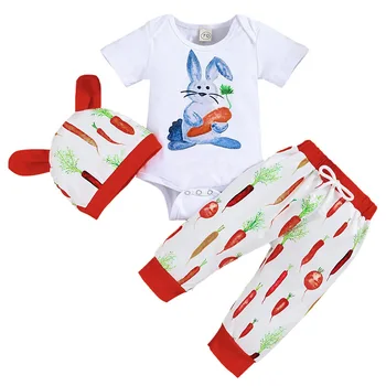 2022 Recém-nascido Conjunto de Roupa de Homewear Bebê Bebê Meninas Romper Tops+Calça +chapéu de 3PCS pijama Roupas do Menino e roupa de pijamas Terno  5