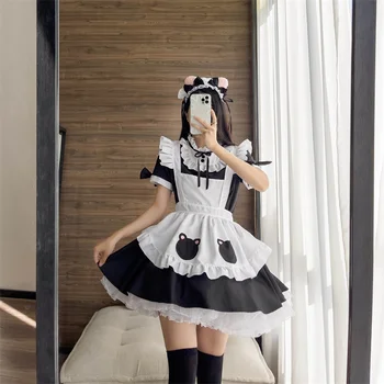 HAYA de 2022 Urso Vestido de Empregada Japonesa, Cosplay Empregada de Restaurante Empregada Anime Traje Bonito LOLITA Preto-e-Branco de Limpeza Kawaii Vestido  4