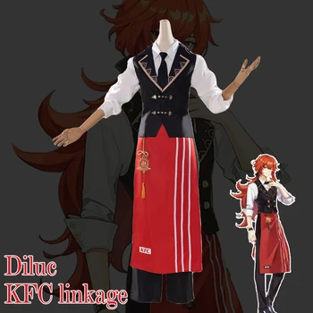 Genshin Impacto DIluc KFC ligação Traje Cosplay Uniforme Peruca Anime Trajes de Halloween Jogo  2