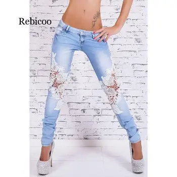 1 PC Mulheres Jeans de Cintura Alta Jeans Skinny Senhoras Joelho Ripped Jeans Para as Mulheres Selvagens Fino de Lápis, Calças Jeans Calças de Cor Sólida  10