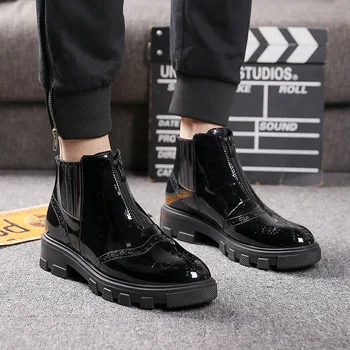 famosa marca de moda masculina de botas chelsea brilhante patente de couro sapatos brogue novilho plataforma de oxford, sapato ankle boot sapatos bota  3