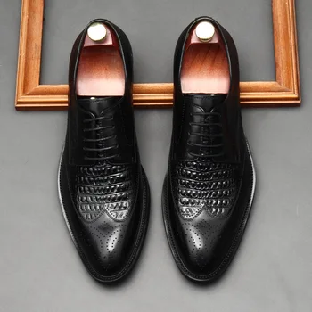Homens luxo do Vestido Sapatos de Couro Genuíno Crocodilo Padrão de Oxfords Lace Estilo italiano de Casamento Negócio Formal Sapatos Para Homens  5