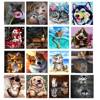 DIY 5D Animal do Diamante Pintura Gato Cão Tigre Figura Bordado de Diamante Mosaico animal de Estimação Bonito de Flores em Ponto Cruz Kit de Decoração para Casa  3