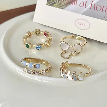 LingLu Vintage Geométricas Anéis de Metal Irregulares de Cor Dourada 2022 Nova Moda anilhas Abertas para Mulheres Meninas a Festa de Presentes de Jóias  5