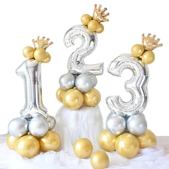 Aniversário 1 2 3 4 5 6 7 8 9 O Ouro, A Prata Número De Balões Folha Digital Hélio Bola De Casamento Decoração Festa De Aniversário De Balão  0