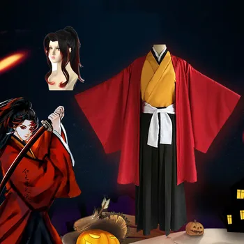 Tsugikuni Yoriichi Demon Slayer Anime Japonês de Trajes Cosplay Quimono Uniformes de perucas e Perucas Cap Halloween, Carnaval  3