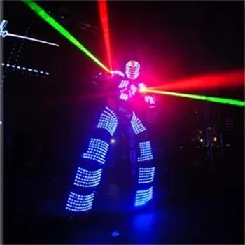 Luminoso do diodo emissor de Palafitas Terno Robô Com LED Capacete LED Iluminado Roupas Luz Crescente Kryoman Robô Salão de Festa Traje  5