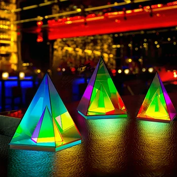 Pirâmide Cubo Lâmpada da Tabela do Quarto, a Luz da Noite Restaurante de ambiente de Trabalho Barra da Iluminação de Cabeceira de LED Atmosfera Lâmpadas Sala de estar Decoração de Casa  5