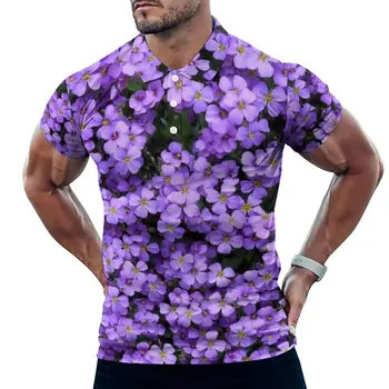 Violeta Flor de Impressão Casual T-Shirts Roxo Floral polos Homem Vintage Camisa Praia de Mangas Curtas Gráfico Superior 4XL 5XL 6XL  10