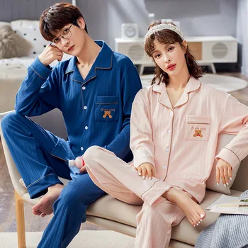 Pijama Terno Completo Pijamas De Algodão De Conjuntos De Casal Pijamas Família Pijamas Amante Da Noite, Terno De Homens E Mulheres Casual Casaquinho De Casa Roupas  5
