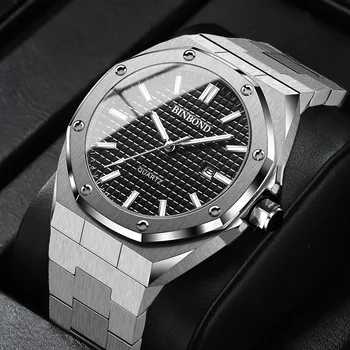Popular negócio high-end relógio de quartzo multi-funcional, faixa de aço relógio masculino da liga correia octogonal com rosca anel decorativo  10