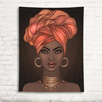 Africano-Americanos Menina Bonita Turbante Mulher Negra Tapeçaria Pendurada Na Parede  1
