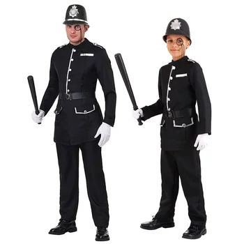 Halloween Cosplay Polícia Traje de Desempenho da Fase Traje da Polícia Britânica Uniforme Festa de Carnaval Cosplay Pai-filho Dress Up  5