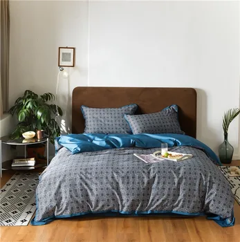 Nordic Geométricas Bohemia Capa de Edredão conjunto Simples e Elegante Azul Cinza Algodão Egípcio e roupa de Cama Macia Coleção de Casal Completo cama Queen King  5