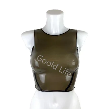 Trajes de Látex de Borracha Cosplay Bodysuit de Látex Gummi Fêmea Preta Transparente Tops Colete Slim Fit Personalizar 0,4 mm  0