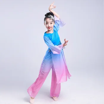 Estilo chinês Hanfu de dança clássica Yangge desempenho traje novo estilo filhos fã de dança hmong de desempenho do vestuário  5