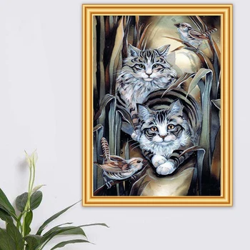 5D DIY Completo Redondo/Quadrado Diamante Pintura Gatos e Aves 3D de Bordado de Ponto de Cruz com Strass Mosaico de Decoração de Casa de Adesivo de Parede Arte  5