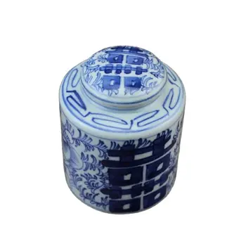 Chinês Antigo De Porcelana Azul E A Branca Da Porcelana Do Casal Feliz Latas  5