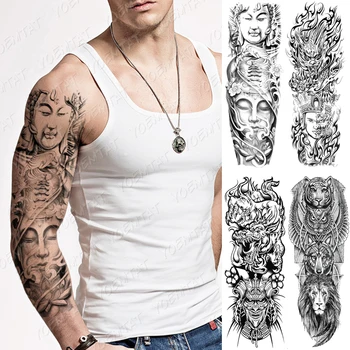Grande Manga Do Braço A Tatuagem Do Buda Shakyamuni Pagode Impermeável Temporária Tatto Adesivo Demoníaca Prajna Arte De Corpo Inteiro Falsa Tatoo Homens  5