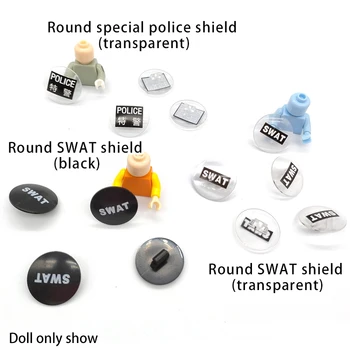 SWAT Escudo Redondo Transparente Escudo Bloco de Construção Estatueta Acessórios de Plástico, Peças tampografadas Crianças Montados Brinquedos  5