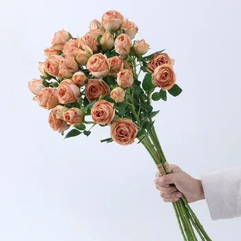 Artificial Rose Bouquet Com 12 Cabeças Retro Borda Rosas Falso Flores Da Decoração Da Casa De Casamento Da Noiva Buquê De Fotografia Prop Coroa De Flores  5