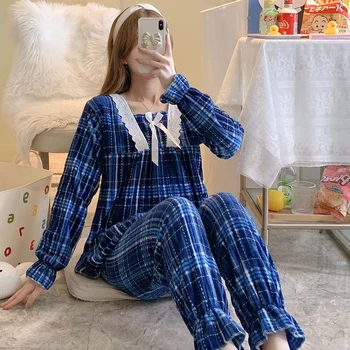 Princesa Pijama Conjunto Sexy Quente Pijamas Para Mulheres de Pijama de Flanela Mulheres de Inverno De 2022 Moda Macio Homewear Roupas Tamanho Grande  5