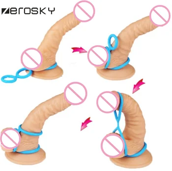 Zerosky Anel peniano Extensão de 3 Anéis de Pau Gaiolas de Atraso Pau Ejaculação Anéis penianos Brinquedos Sexuais para os Homens Erótico Sexo Anel peniano  10