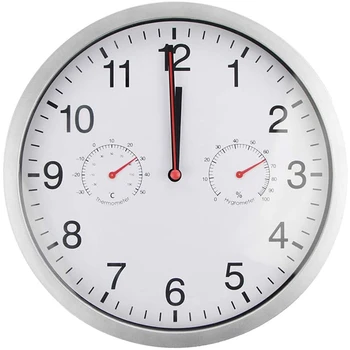 Metal Silêncio De Quartzo Relógio De Parede De Um Movimento Silencioso Do Higrómetro Do Termômetro(Aleatório Preto E Branco)  10