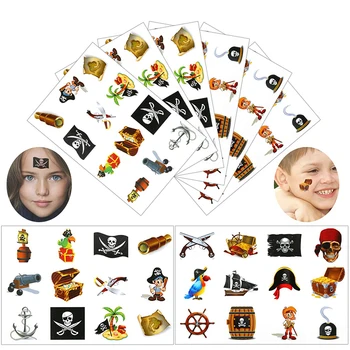 12pcs Pirata Tatuagem Falsa Neverland Canhão Pó Roda o Corpo da Tatuagem Etiqueta para Crianças Pirata Festa de Aniversário de Favores Suprimentos  3
