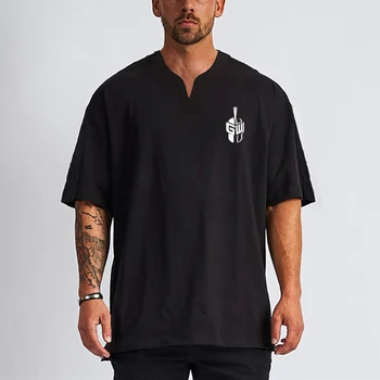 Verão 2022 Novos Homens Casual Oversizes decote em V T-Shirt de Ginásio de Musculação Músculo Curto Camisas Executando Tee Superior de Roupas  10