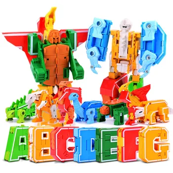 DIY Criativo Blocos de Construção da Transformação Robô Deformar Alfabeto Figura de Ação Montagem de Blocos de Brinquedos Educativos Crianças  5