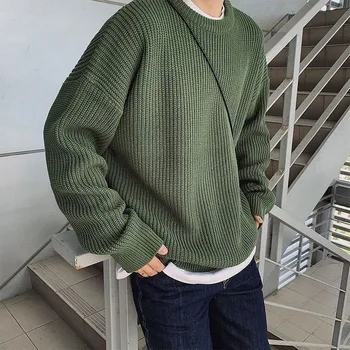Camisola de gola redonda homens 2021 novo outono e inverno camisola solta engrossado coreano Tendência  10
