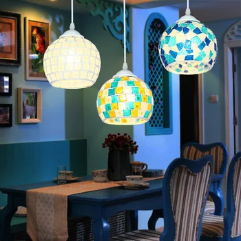 Boêmio Estilo Colorido Mosaico de Vidro Shell Luz Pendente Café Restaurante da lâmpada  5