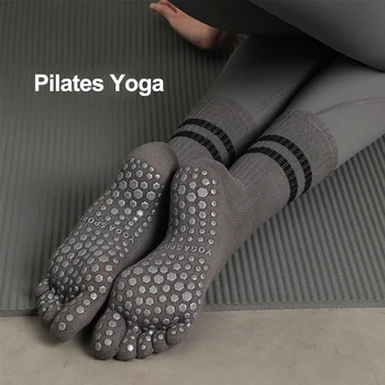 Inverno Longo Tubo de Yoga Anti-derrapante Cinco Dedos Meias Para Mulheres Pilates Esportes Fitness Algodão Dividir Dedo Meias  5