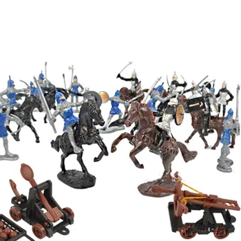 28pcs/set Militar Medieval Guerra de Cor Guerreiros da Antiga Cavalaria Batalha Corcel Carro Estático Figuras Militares do Modelo Presente das Crianças  10